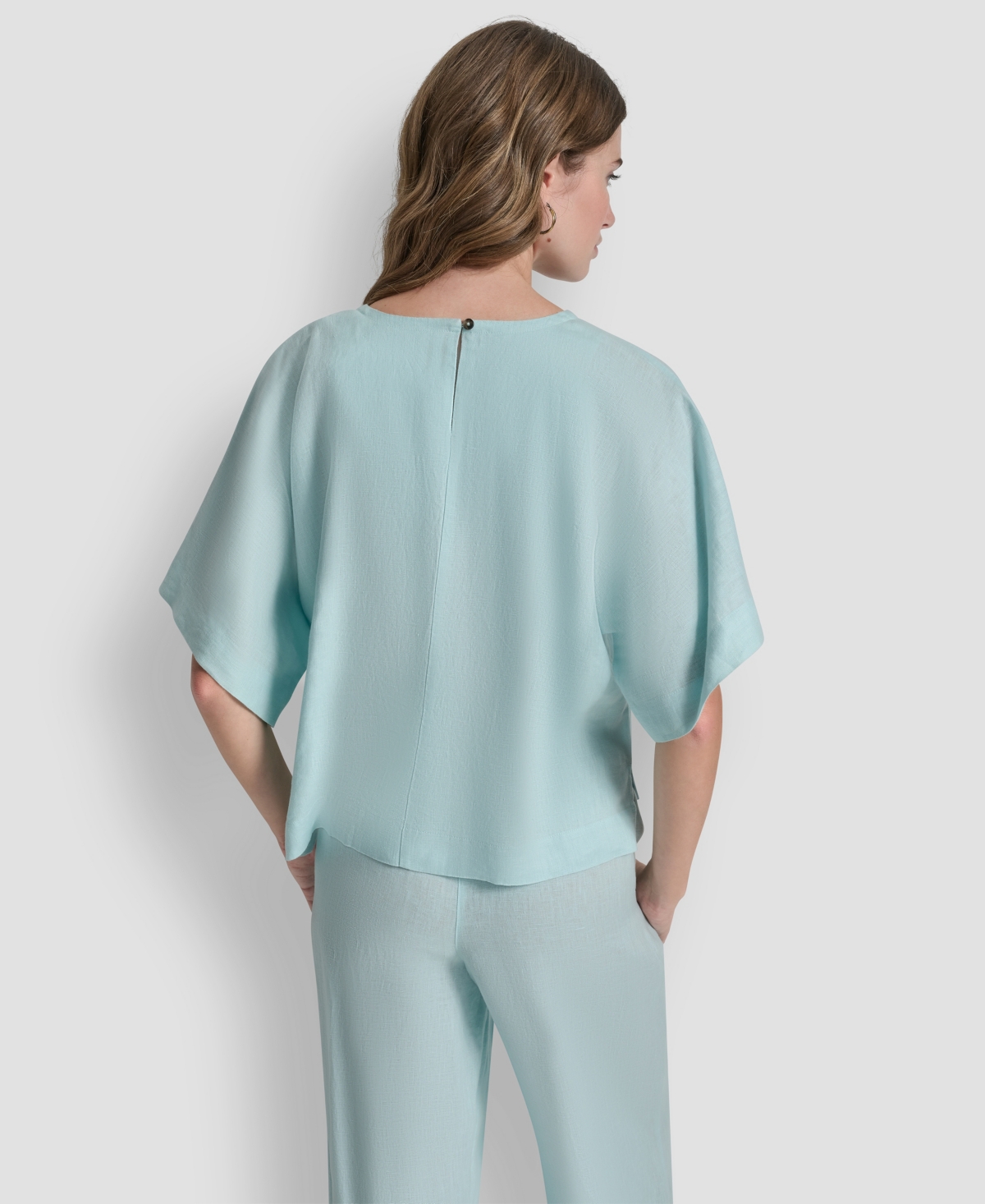 Dkny Linen Drop Shoulder Short Sleeve Top In Blue