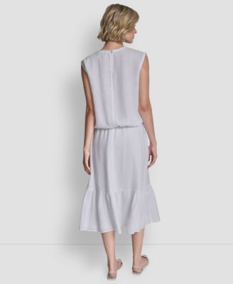 Women's 100% Linen Drawstring Hem Sleeveless Top