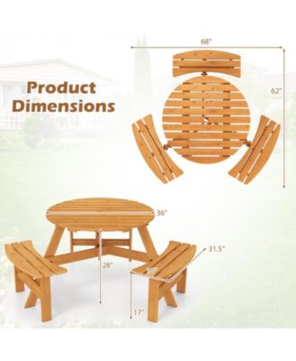 Round Picnic Table Set for 6 with Umbrella Hole