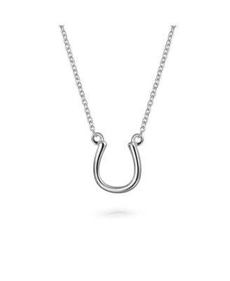Set of 2 Four Lucky Clover & Lucky Horseshoe Pendant Necklace Sterling Silver