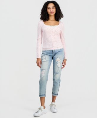 Juniors' Lace Two-Fer Long-Sleeve Top