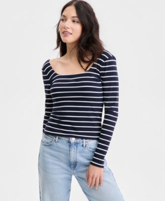 Women's Chrystle Square-Neck Striped Long-Sleeve Top