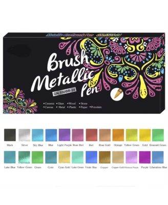 24 Colors Metallic Marker Pens, Soft-Tip Acrylic Paint Pens for Scrapbooking, Glass, Wood, Card Making and DIY Arts & Crafts