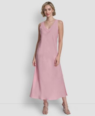 Women's Linen Panelled V-Neck Midi Dress