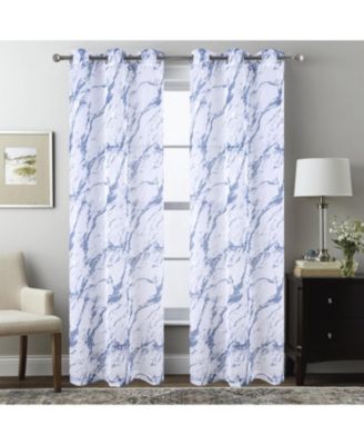 Marble Grommet Metallic Sheer Printed Doily Curtain Panel 54" x Blue