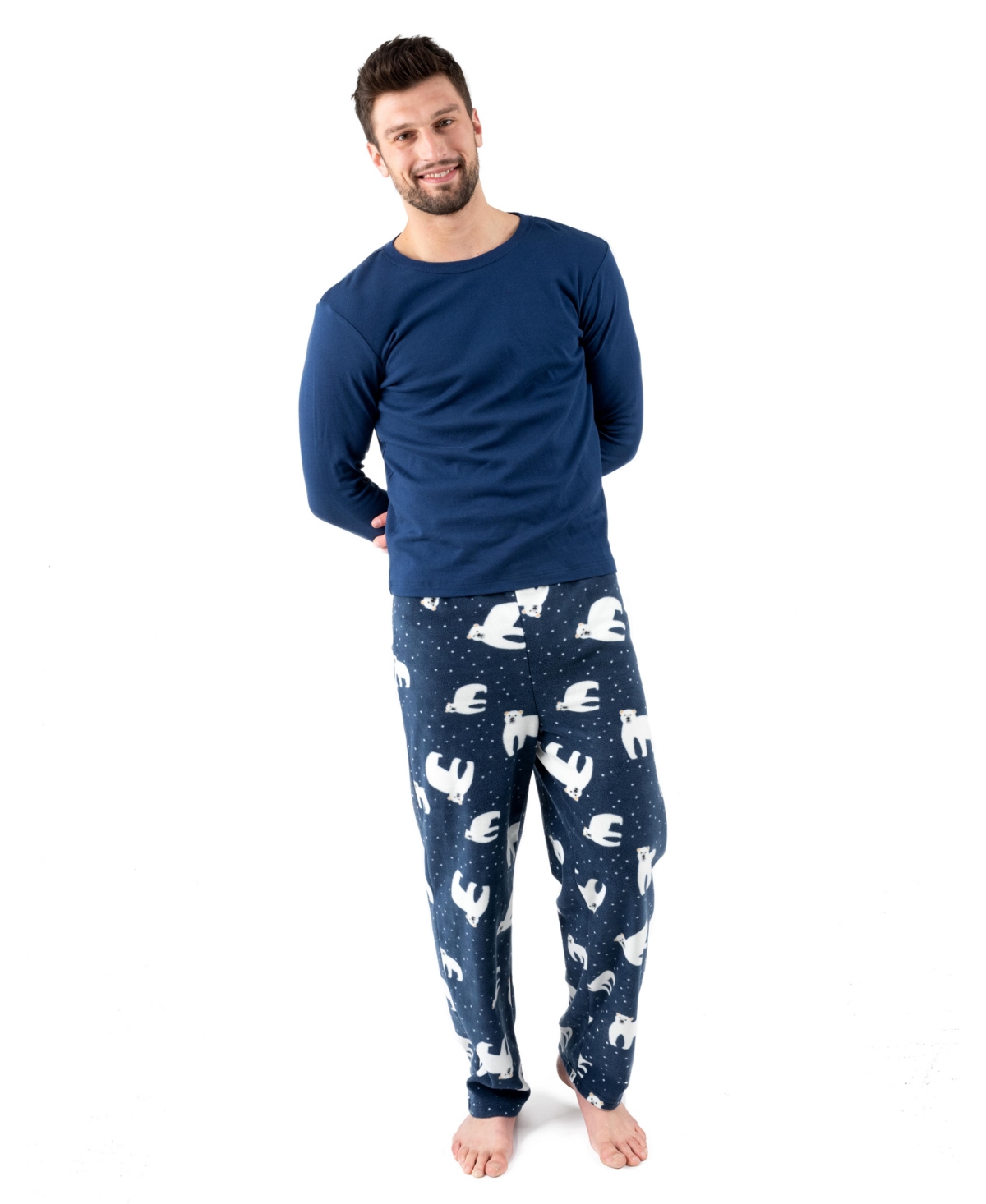 Leveret Men's Cotton Top and Fleece Pants Holiday Pajamas - Polar bear