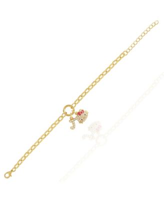 Initial Crystal Charm Bracelet, Gold-Tone, Adjustable
