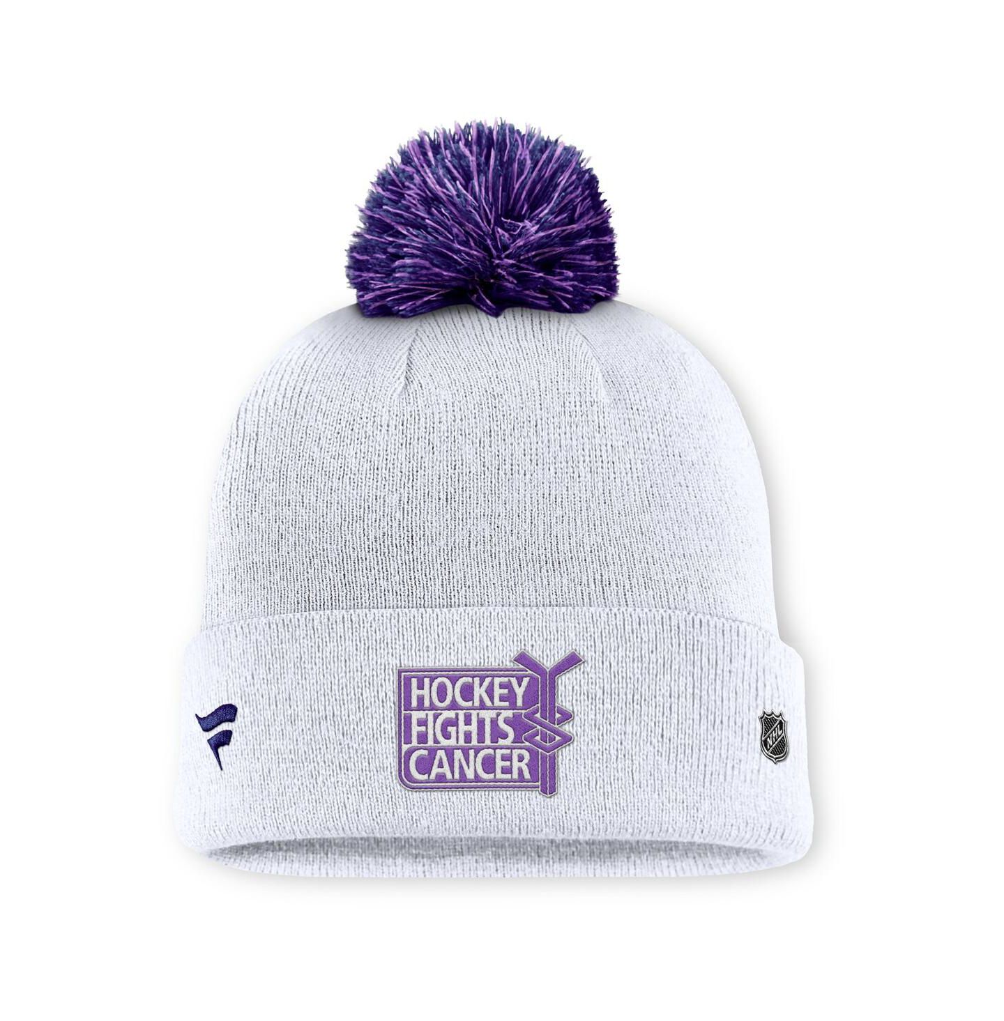 Мужская шапка Fanatics White Boston Bruins Authentic Pro Hockey Fights Cancer Cuffed Pom with Knit Hat — фото 2