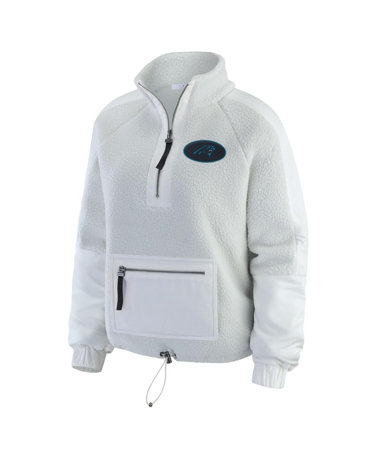 Wear By Erin Andrews Women's White Carolina Panthers Polar Fleece Half-zip Jacket In White