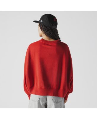 Women's Red Kansas City Chiefs Oversized Throwback Mineral Wash Crew Neck Sweatshirt