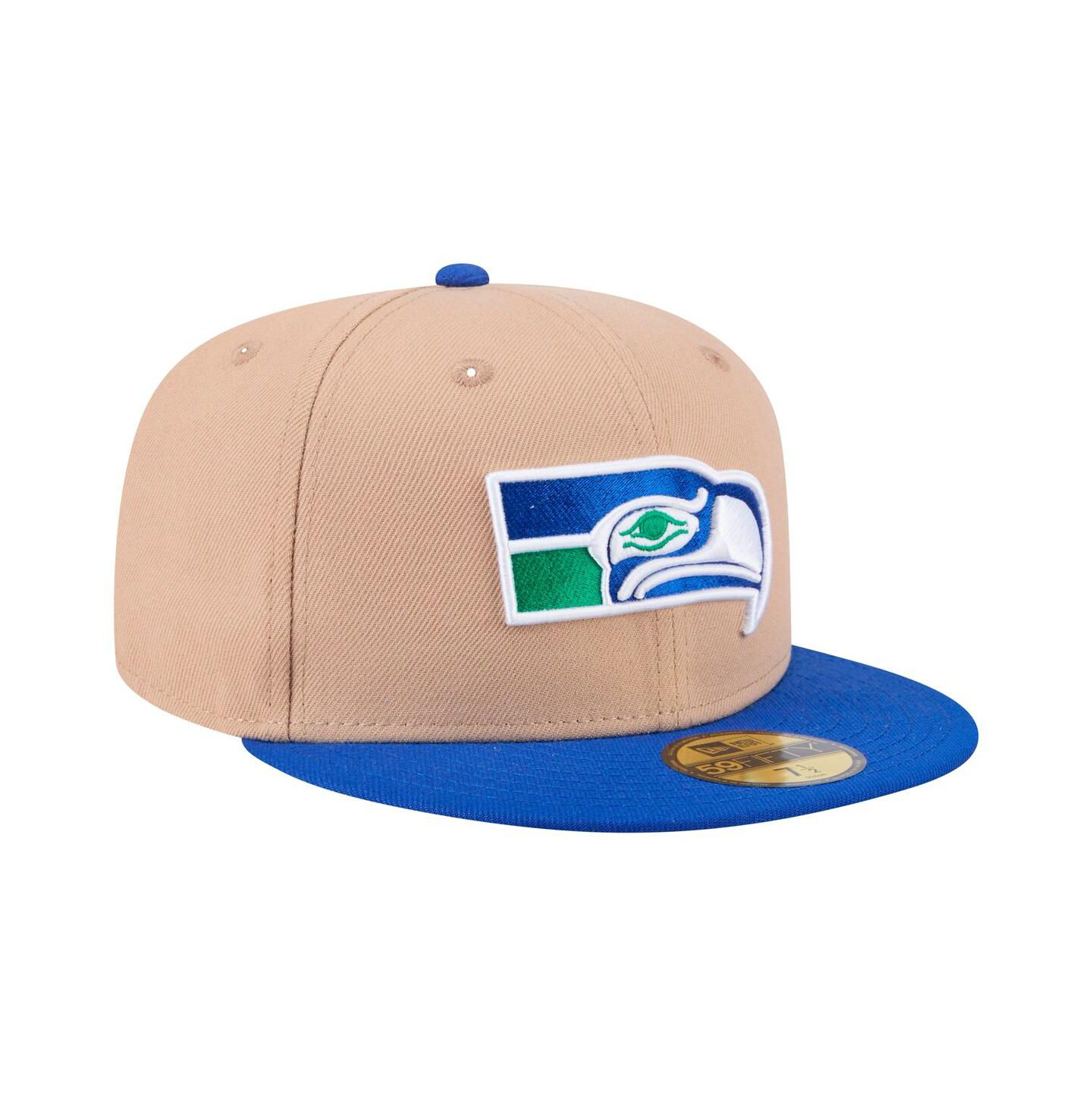 Мужская кепка New Era Tan Seattle Seahawks Throwback Logo Main 59FIFTY Fitted Hat — фото 4