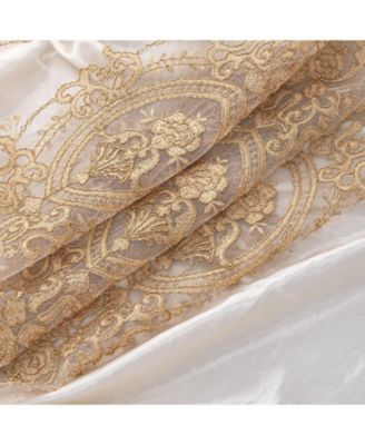 Daisy Embroidery Grommet Curtain Panel With Attached Valance 54" x 84" Beige/Gold