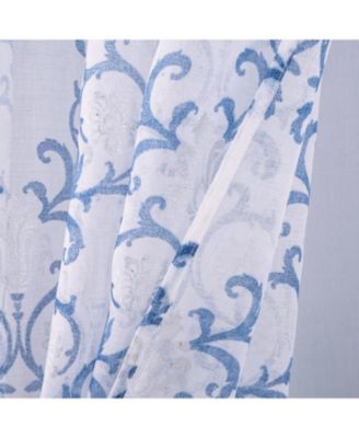 Crown Grommet Sheer Metallic Printed Doily Curtain Panel 54" x Blue