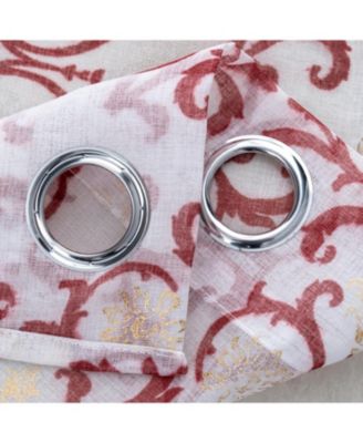 Crown Grommet Metallic Sheer Printed Doily Curtain Panel Pair 36" x 84" Burgundy