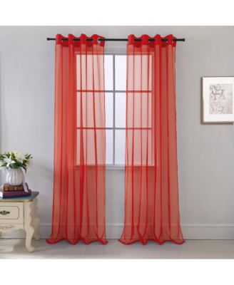 Cara One Sheer Grommet Light Filtering Curtain Panel 54" x 90" Red