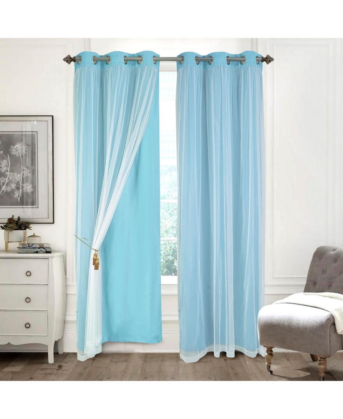 Rt Designers Hendrix Double Layer Blackout Grommet Panel Pair - 2-Piece - 38"x84", Blue