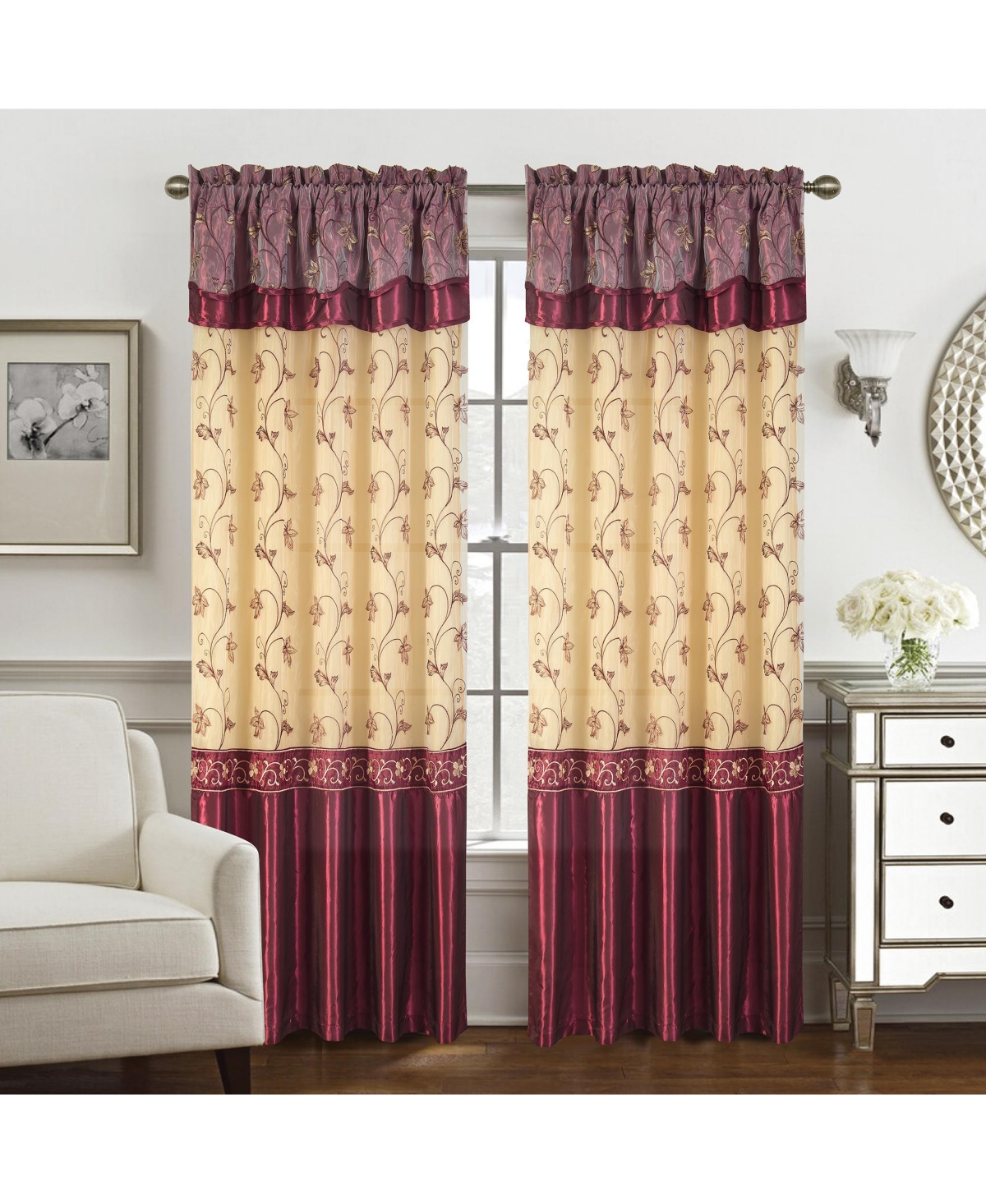 Rt Designers Collection - Pia Embroidered Panel With Double Valance 54'' x 90'' White