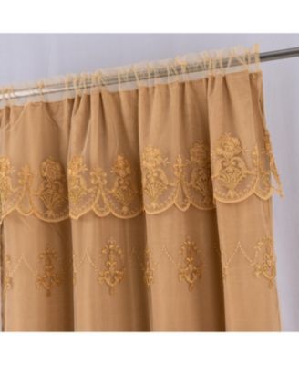 Daisy Embroidery Grommet Curtain Panel With Attached Valance 54" x 84" Gold/Gold