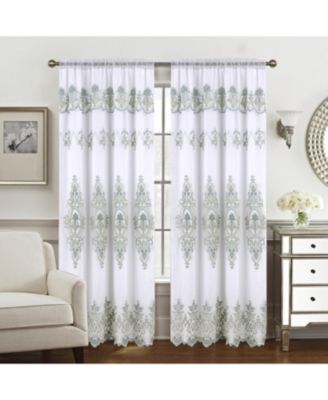Daisy Embroidery Grommet Curtain Panel With Attached Valance 54" x 84" Ivory/Teal