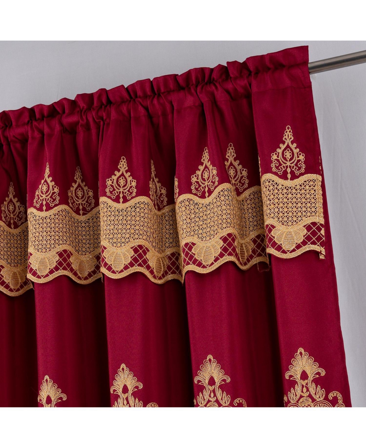 Rt Designers Collection Debbie Macrame Construction 3" Rod Pocket Curtain Panel 54" x 90" Burg/Gold
