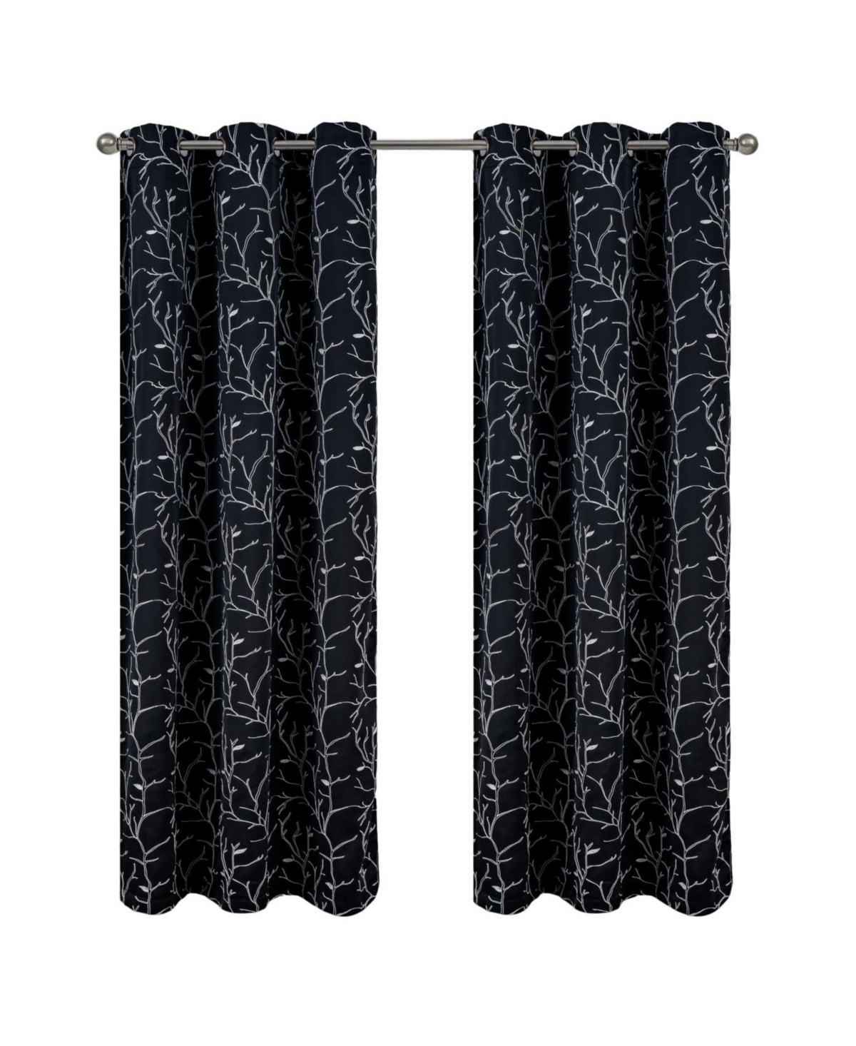 Rt Designer Collection Luciana Embroidered Blackout Luxurious Decorative Grommet Curtain Panel 54" x 84" Black