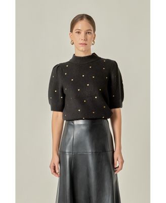 Women's Heart Women's-Embroidered Puff Sleeve Knit