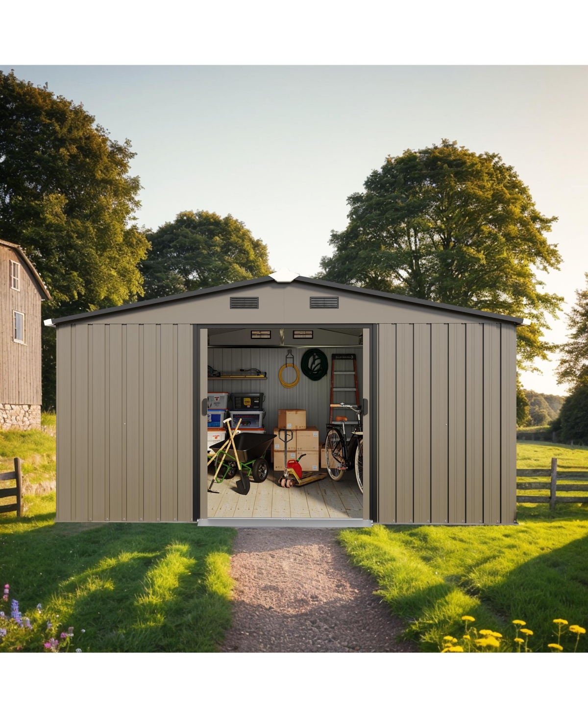 Streamdale Furniture Campcraft 10x12ft Steel Storage Shed w/ Windows - 2 Colors