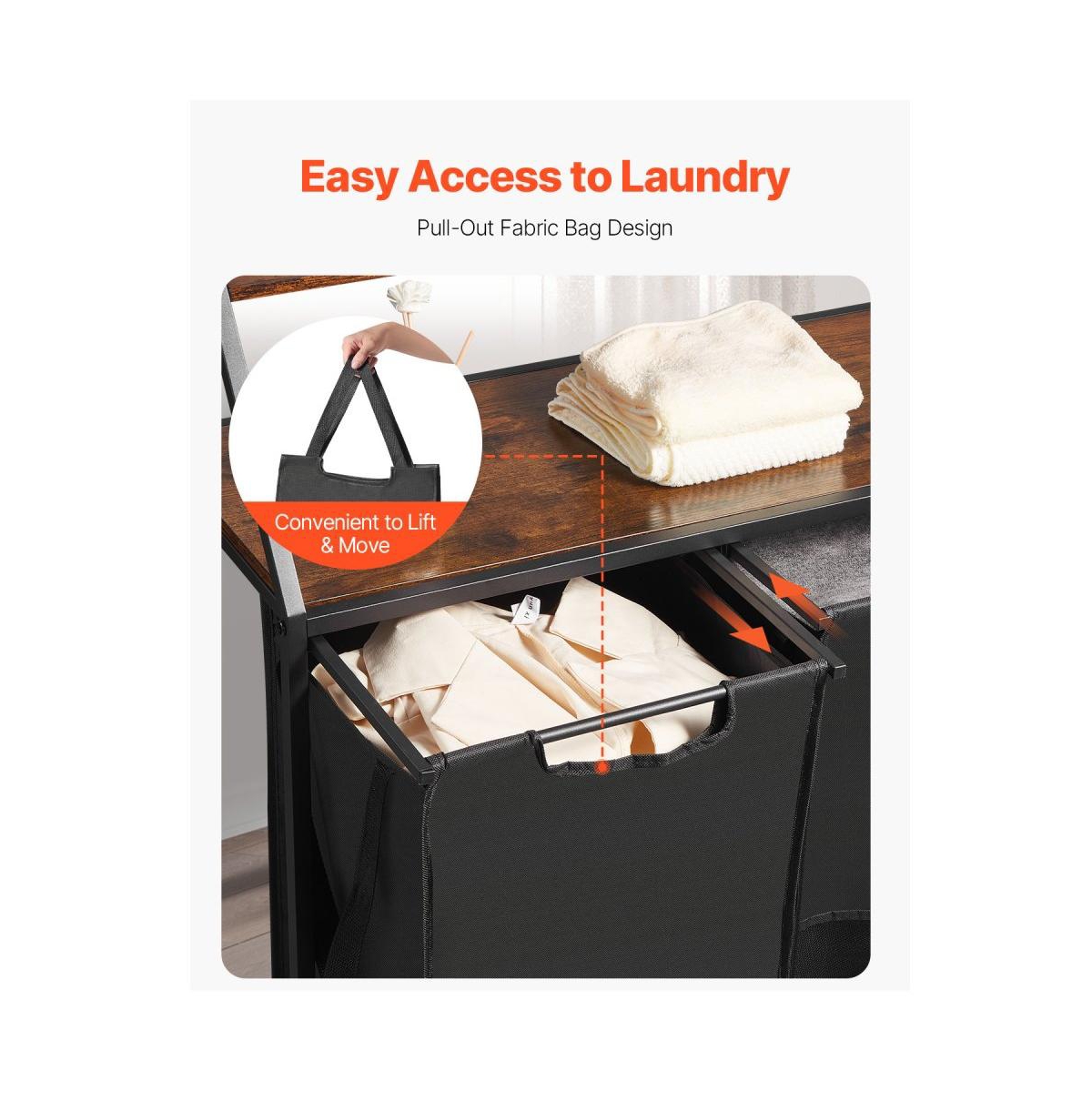 Slickblue Laundry Sorter on Wheels with 2 Tiers, 3 Bags, and Hooks