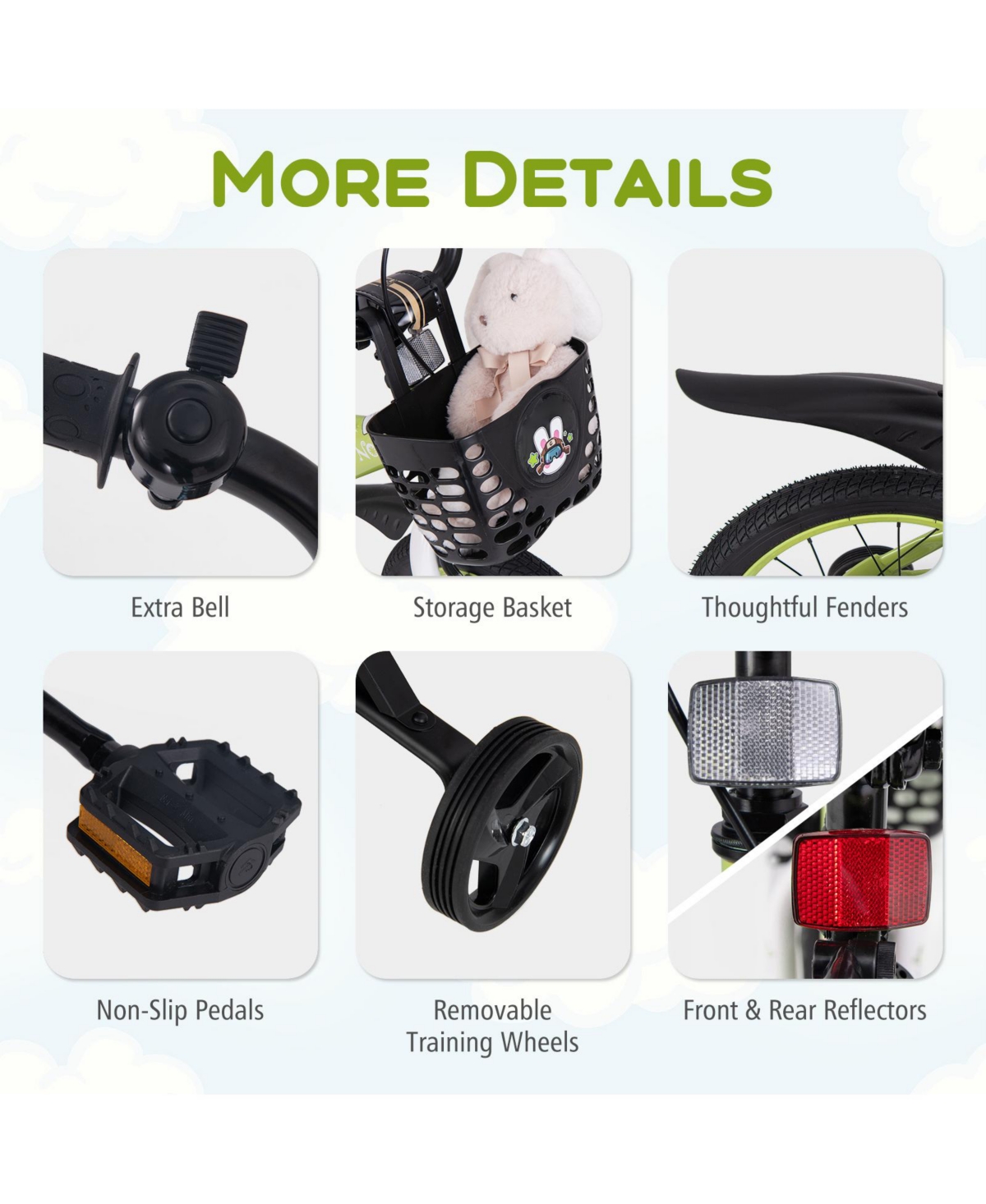 Sugift 16 Inch Kids Bike Adjustable with Detachable Training Wheels for 4-8 Years Old