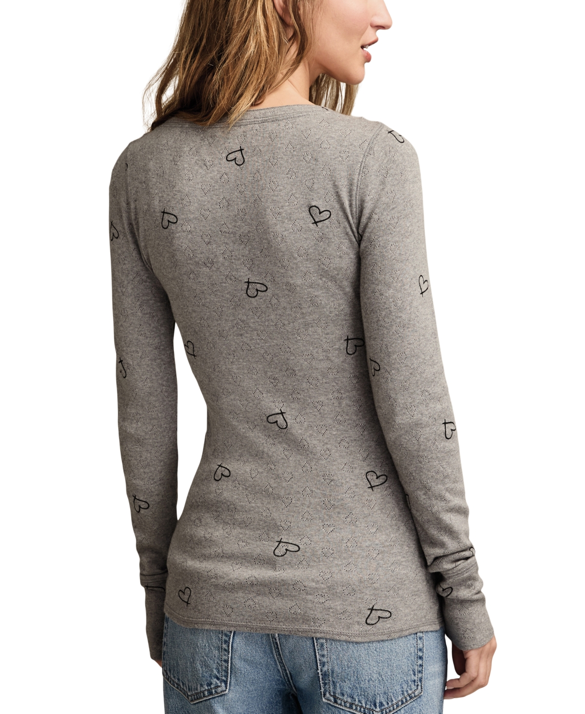 Lucky Brand Women's Valentine Pointelle Trim Rib Henley Top