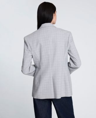 Women's Cutaway Plaid One-Button Tailored Blazer