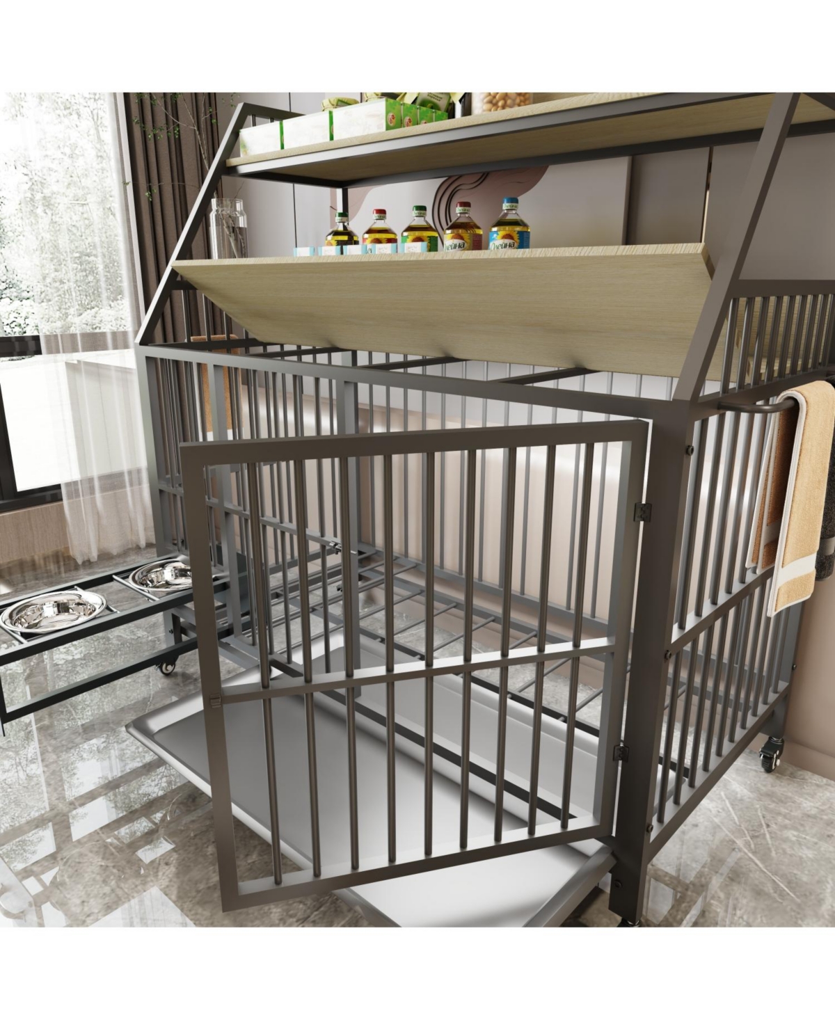 Streamdale Furniture Large Pet Cage with Storage & Stainless-Steel Bowls