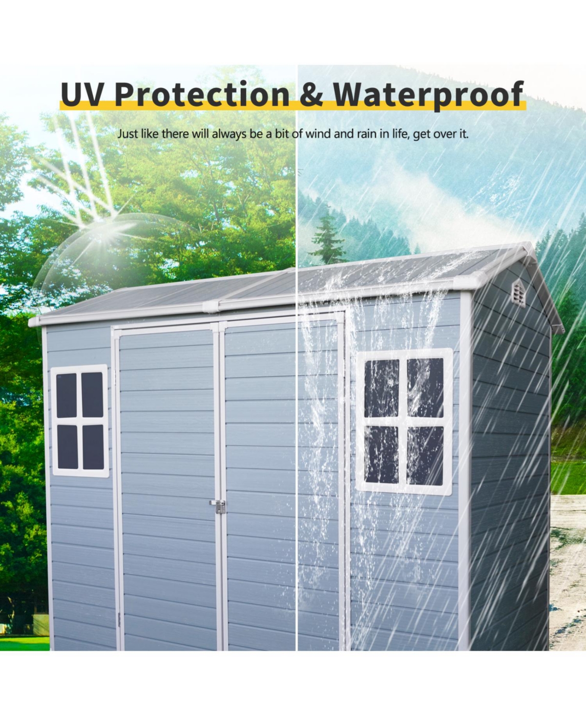 Streamdale 8x4 Outdoor Storage Shed - Double Door, Two Windows, Gray