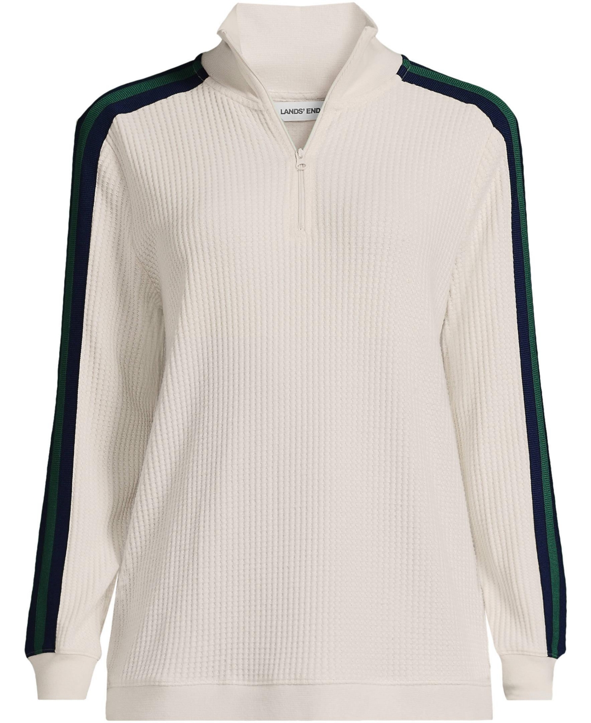 Lands' End Plus Long Sleeve Waffle Colorblock Quarter Zip Pullover