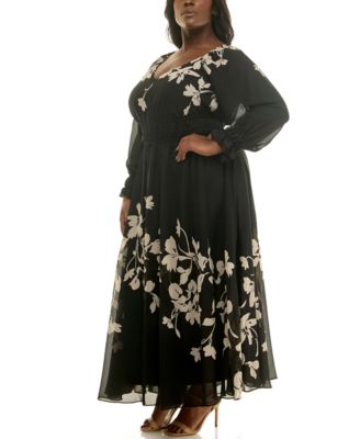 Plus Size Floral-Print Elastic-Waist Chiffon Maxi Dress