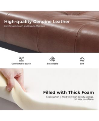 Narciso 60" Wide Bedroom Bench with Genuine Leather Top Cushion and Metal Base