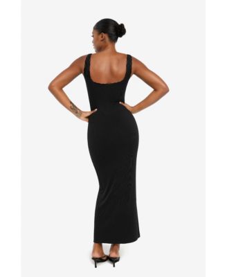 Women's Shapewear Modal Slimming Lace Trim Henley Tank Maxi Dress