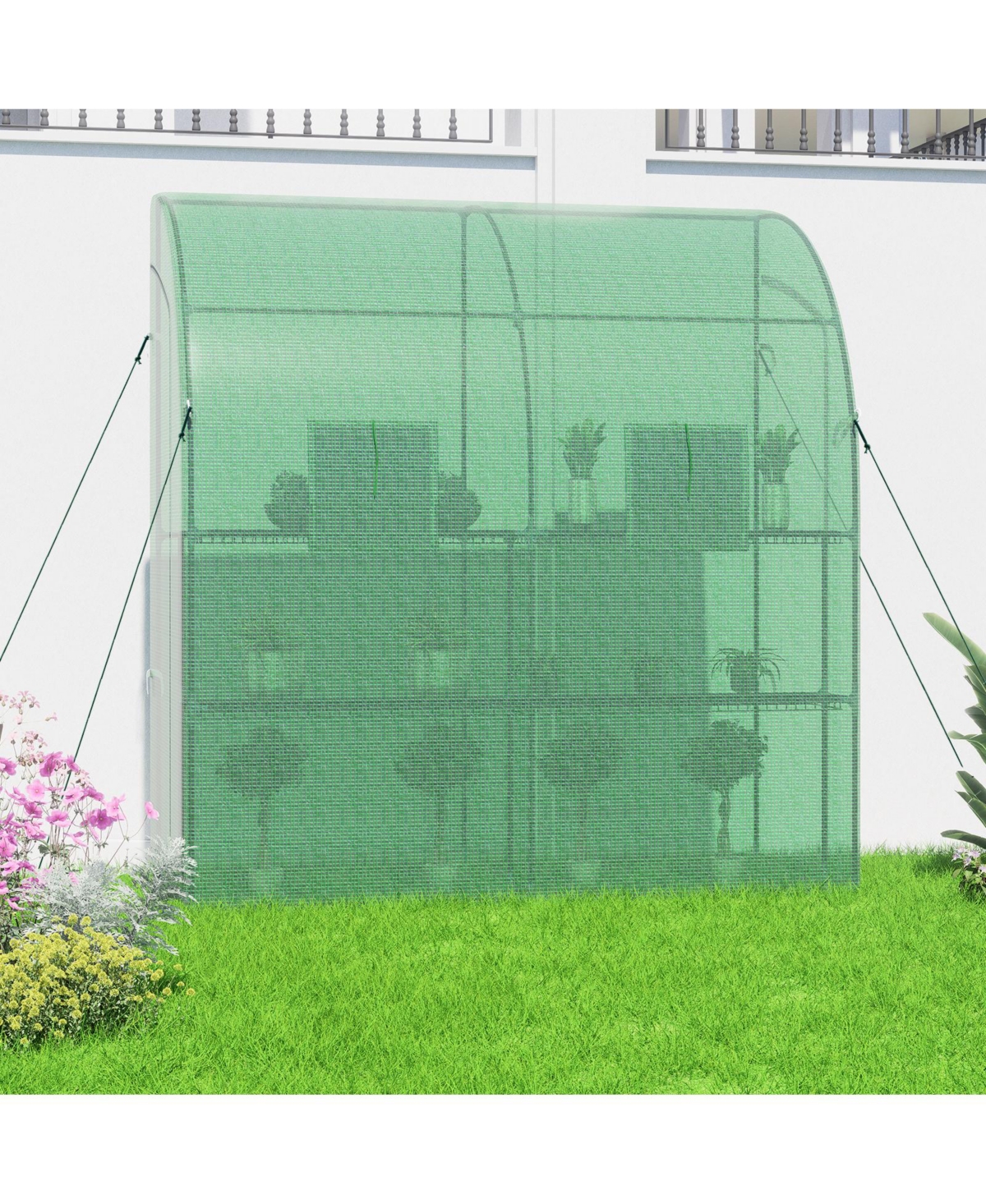 Aoodor 6.3ft. x 3.3ft. 7.2ft. Green Walk-in Greenhouse Lean to Portable Wall Two Zipper Door