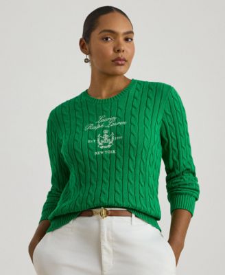 Lauren Ralph Lauren - Plus Size Embroidered-Crest Crewneck Sweater