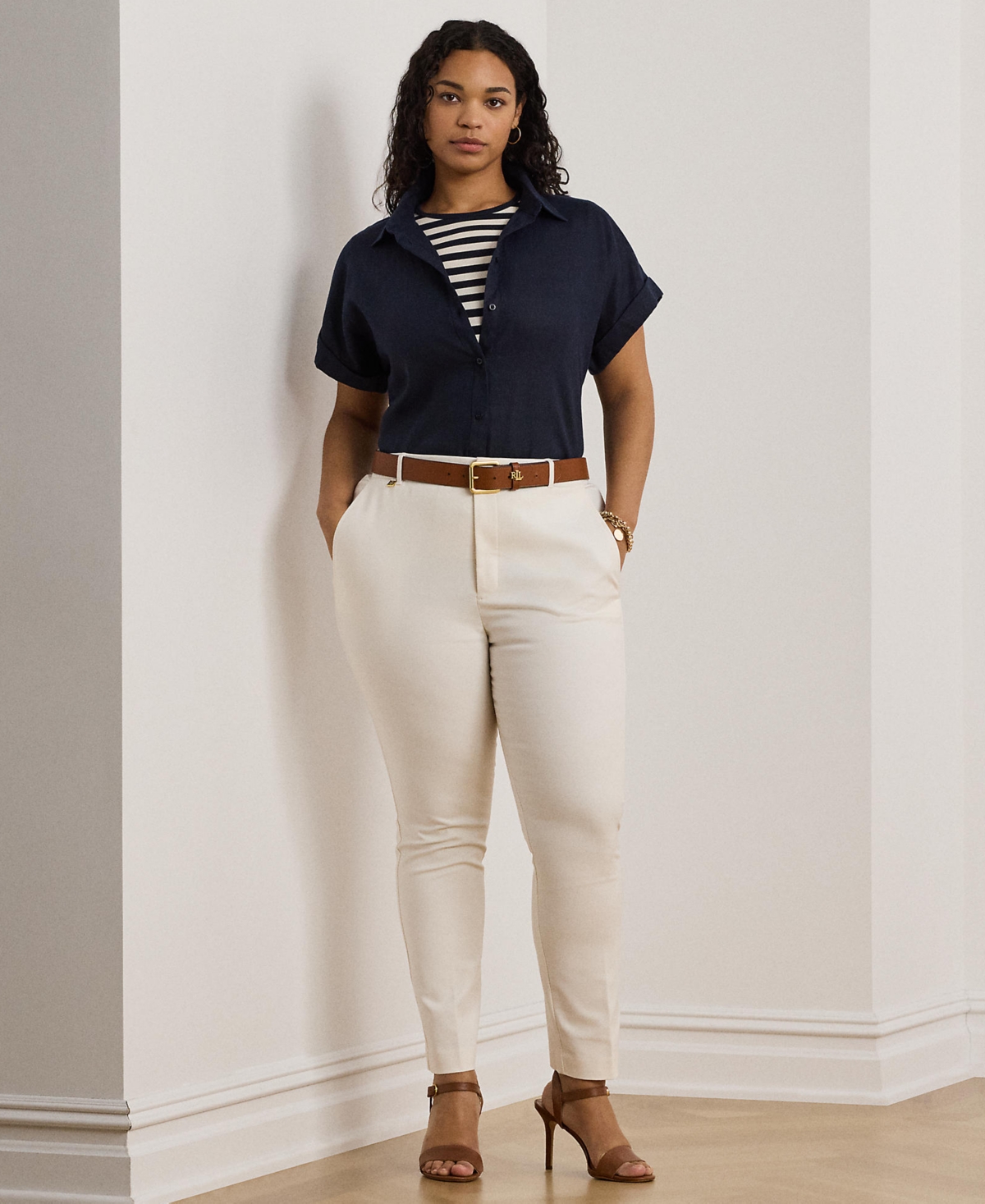 Lauren Ralph Plus Stretch Cotton Cropped Pants