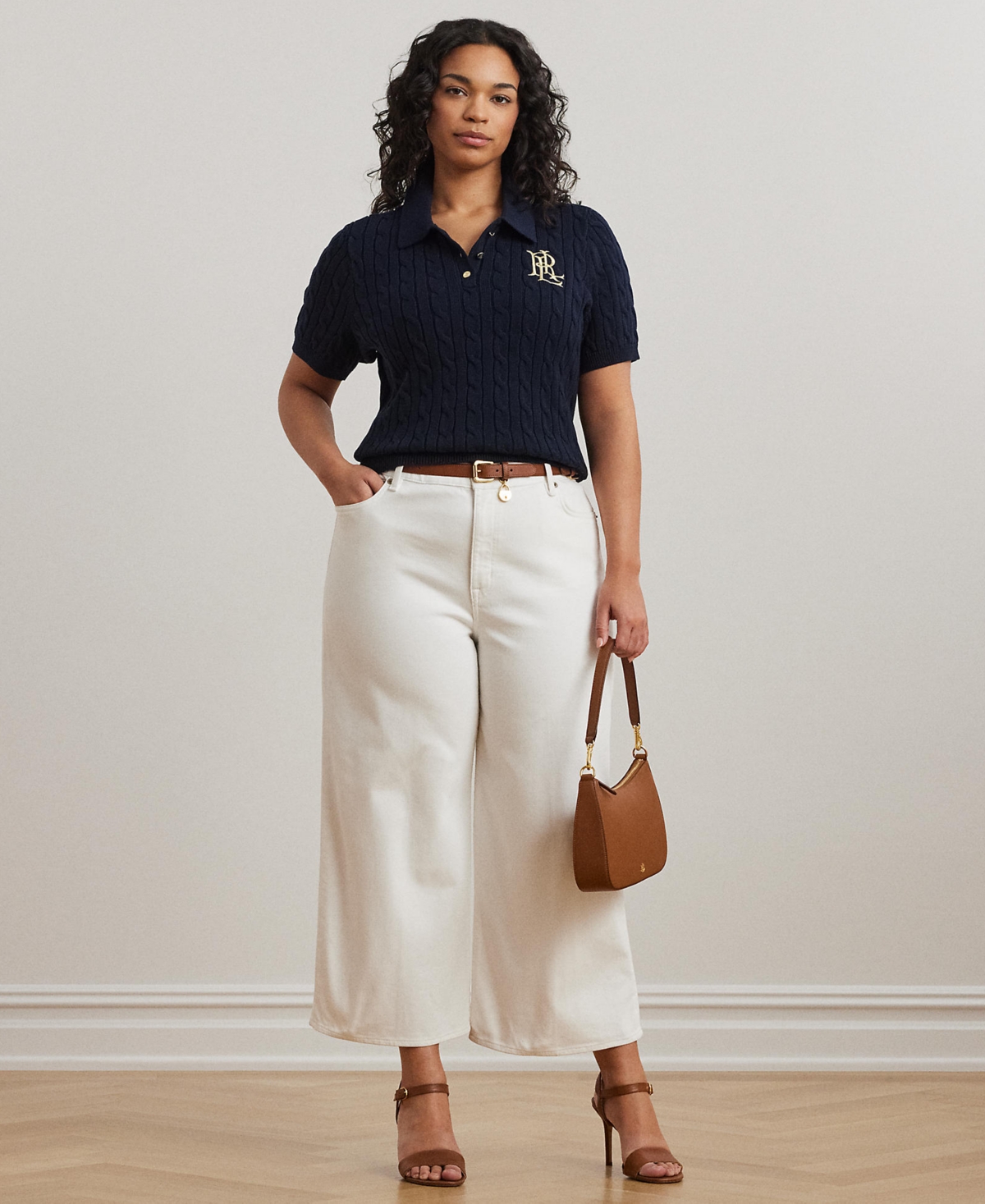 Ralph Lauren Plus Size Short-sleeve Polo Collar Sweater In Blue