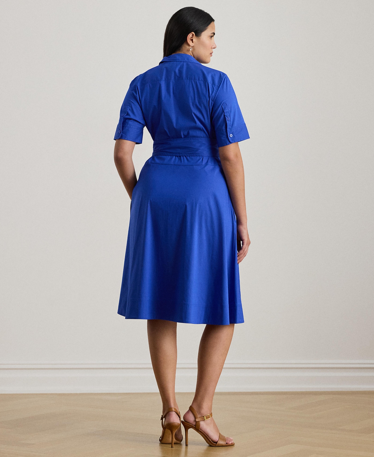 Lauren Ralph Lauren Plus Size Belted Point Collar Shirtdress