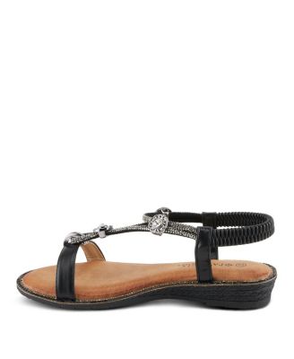 Women's CHARMER Crystal Jeweled T-Strap Flat Sandals with Stretch Back