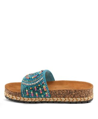 Women's SWIRLA Multicolor Beaded Slide Cork Wedge Sandals