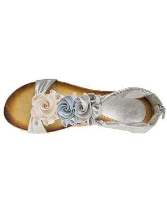 Women s HARLEQUIN Floral T-Strap Wedge Sandals with Back Zipper