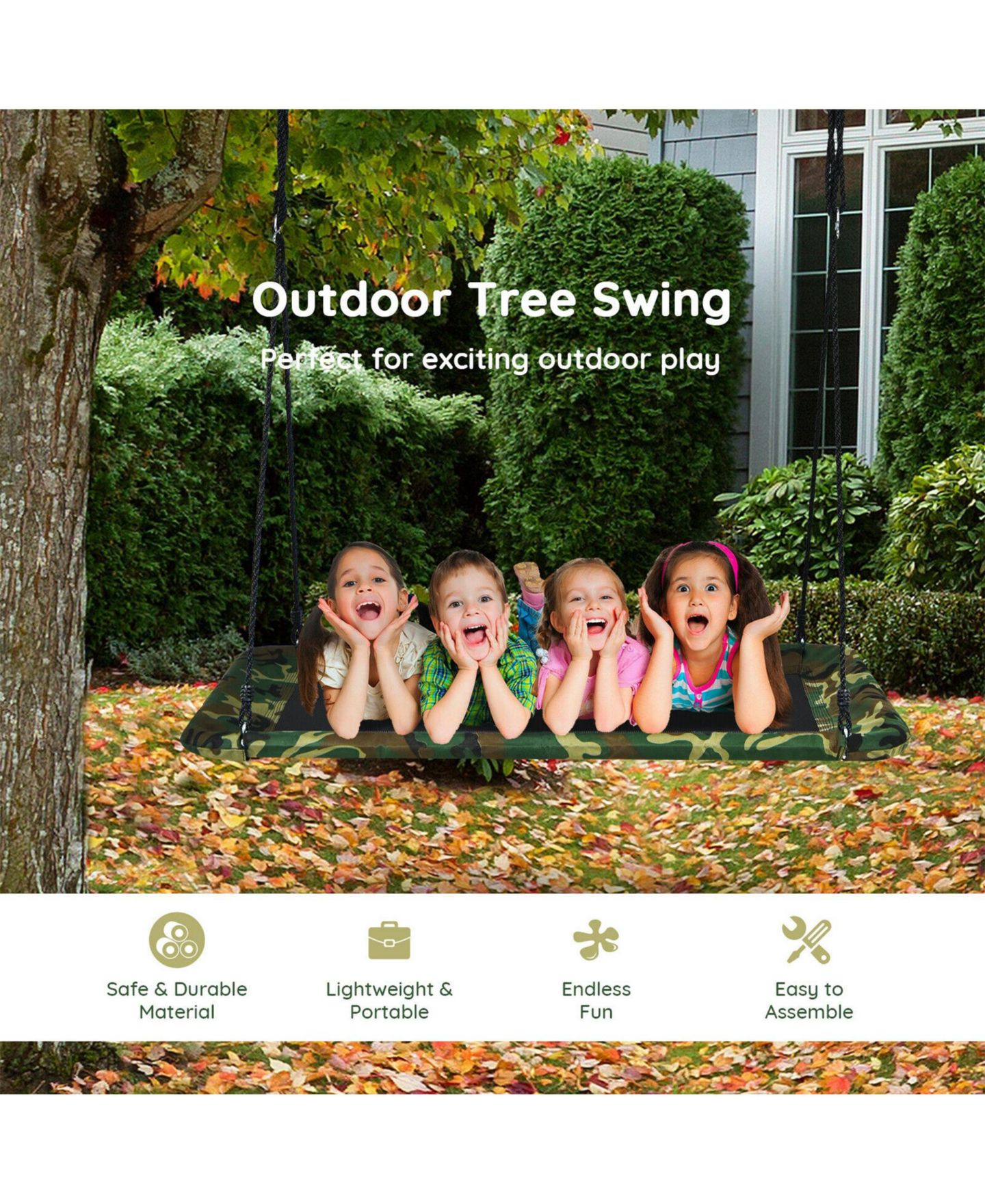 Детская игрушка SUGIFT 60-Inch Height-Adjustable Platform Tree Swing, 700 lbs, Ages 3+, цвет: Чёрный — фото 6