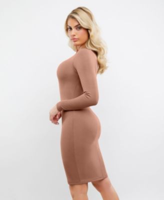 Women's Shapewear Modal Long Sleeve Crew Neck Slimming Midi Dress