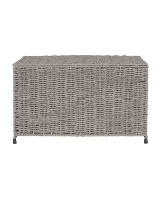Small Woven Paper Rope Storage Chest with Hinged Lid and Integrated Handles, Grey