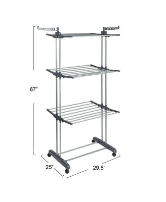 4 Tier Stainless Steel Laundry Drying Rack with Two Side Wings, Grey