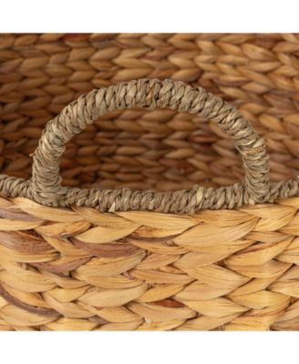 Rectangular Handwoven Water Hyacinth and Seagrass Basket with Handles